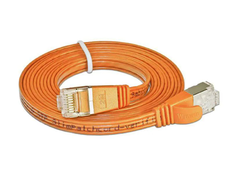 Wirewin Slimpatchkabel Cat 6, STP, 1 m, Orange, Farbe: Orange, Form: Flach, Zusatzfunktionen: Mit Klinkenschutz, Längenaufdruck auf Stecker, Länge: 1 m, Anschlüsse LAN: RJ45 - RJ45, Produkttyp: Slimpatchkabel