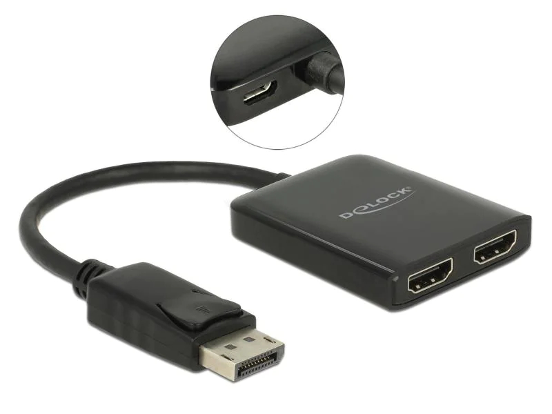 DeLock 2-Port Signalsplitter DP - 2x HDMI 4K, Anzahl Ports: 2, Signalverstärkung: Passiv, Schnittstellen: Display Port; HDMI