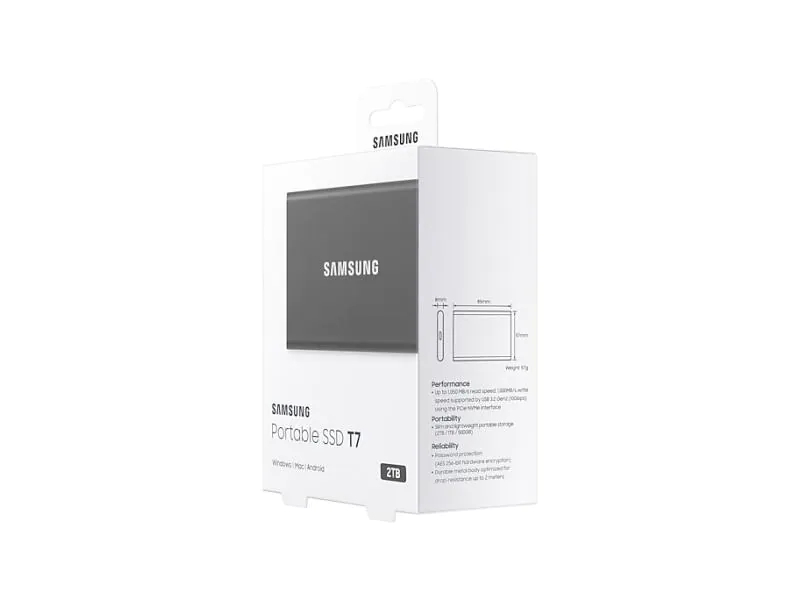 SAMSUNG MEMORY SSD Portable T7 2TB MU-PC2T0T/WW USB 3.1 Gen. 2 Titan Grey