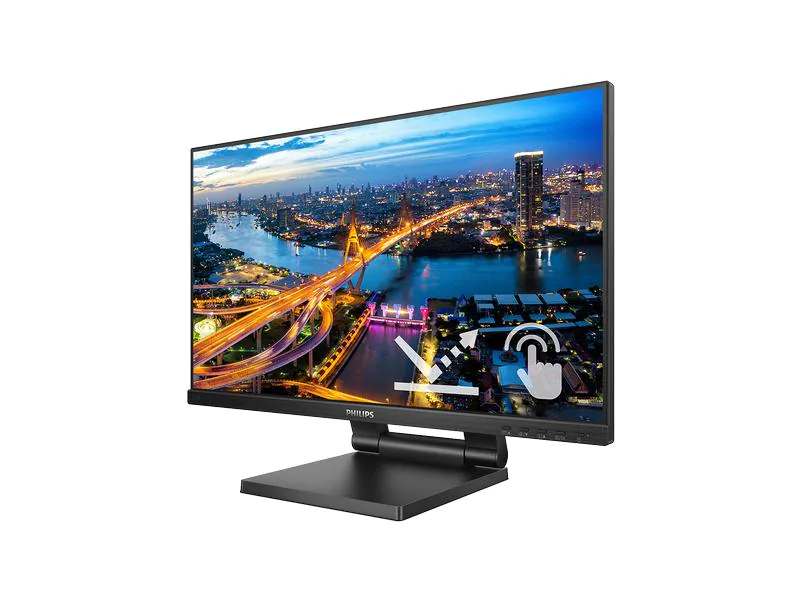 22'' LCD-Monitor mit SmoothTouchMonitor. 1920x1080 75Hz. 4ms. 1x DisplayPort. 1 x HDMI. 4 x USB 3.2. 1 x VGA