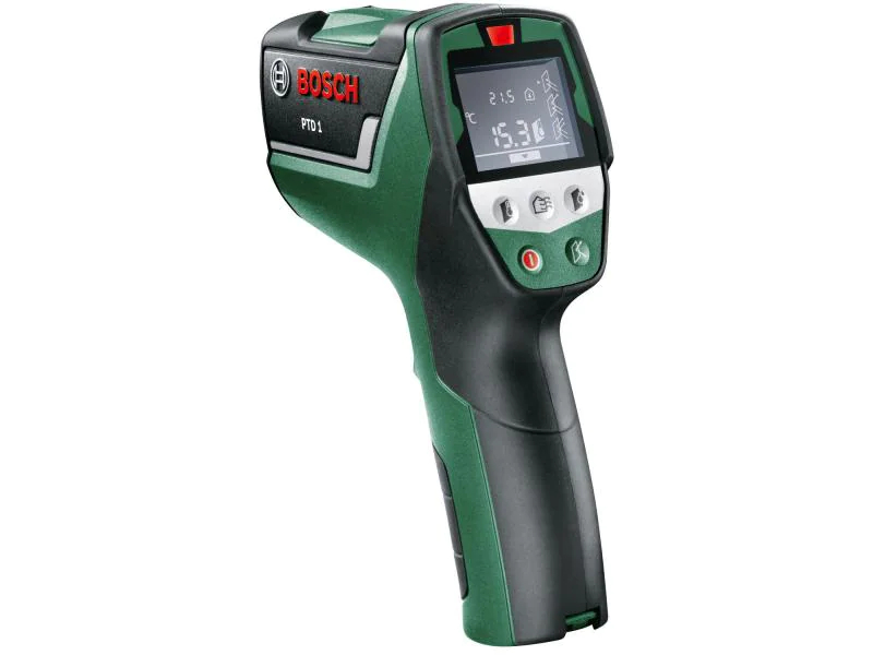 Bosch Infrarot-Messgerät PTD 1, Farbe: Grün, Funktionen: Laserkreis markiert den Messbereich; Display mit Hintergrundbeleuchtung; Raumtemperaturmessung; Oberflächentemperaturmessung, Anwendungsbereich: Temperatur-/Feuchtemessung, Typ: Infrarot-Messgerät,