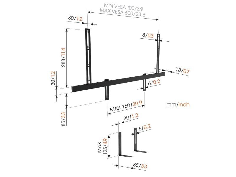 Vogel's Sound3550 Soundbar Halterung, Paarweise: Nein, Farbe: Schwarz, Typ: Wandhalterung, Eigenschaften: Fix, Maximale Tragkraft: 6.5 kg