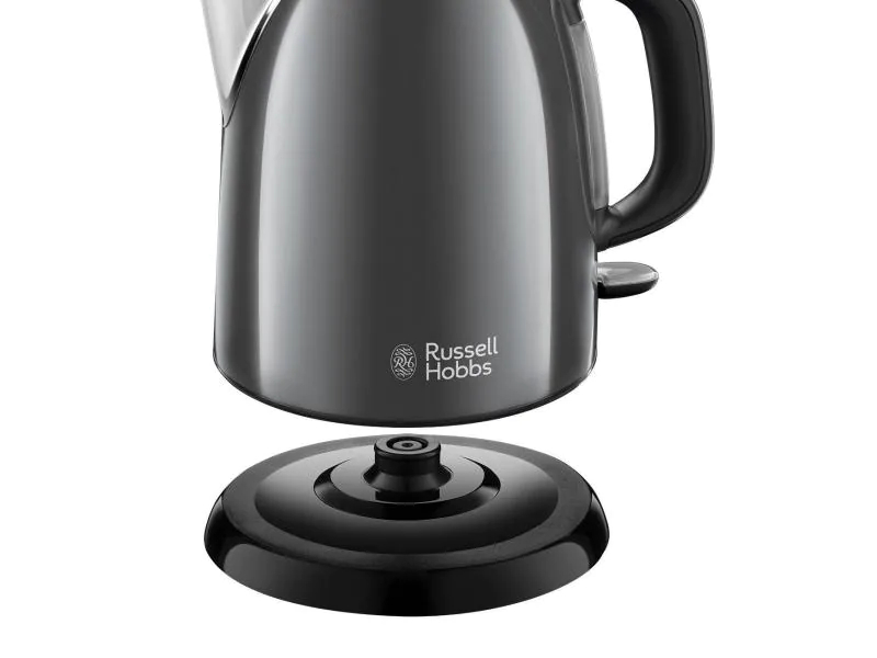 Russell Hobbs Wasserkocher 24993-70 Colours Plus 1 l, Grau, Farbe: Grau, Leistungsaufnahme Betrieb: 2400 W, Material: Edelstahl; Kunststoff, Füllmenge: 1 l, Ausstattung: 360 Grad Sockel; Kontrolleuchten; Deckelverriegelung; Wasserstandsanzeige; Kalkfilte