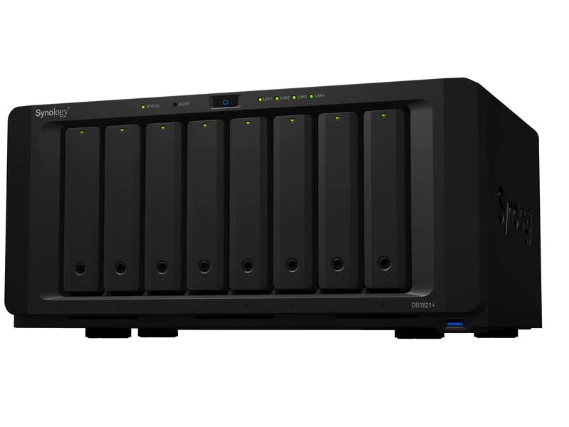 Synology NAS Diskstation DS1821+ 8-bay, Anzahl Laufwerkschächte: 8, Schacht abschliessbar: Nein, Speicherkapazität: 0 TB, Arbeitsspeicher erweiterbar: Ja, Schnittstellen: Type-C USB 3.2 Gen 1 (USB 3.0/USB 3.1), eSATA, RAID: Ja