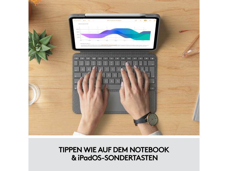 Logitech Tablet Tastatur Cover Combo Touch iPad Pro 11" 1.-3. Gen, Verbindungsmöglichkeiten: Smart Connector, Tastaturlayout: QWERTZ (CH), Kompatible Hersteller: Apple, Bildschirmdiagonale: 11 ", Farbe: Grau, Tablet Kompatibilität: iPad Pro 11" (2. Gen.