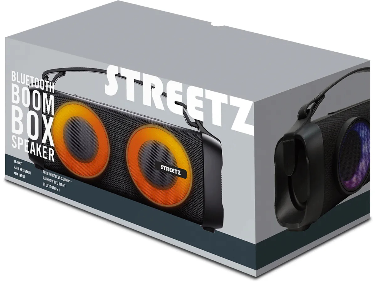 STREETZ BT Boombox 2x4 W CMB-100 Black,AUX,USB flash,LED