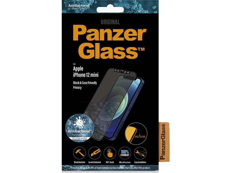 Panzerglass Displayschutz Case Friendly BK AB Privacy iPhone 12 mini, Mobiltelefon Kompatibilität: iPhone 12 mini, Folien Effekt: Sichtschutz, Antibakteriell, Stossfest, Kratzfest, Fettabweisend, Verpackungseinheit: 1 Stück, Kompatible Hersteller: Apple