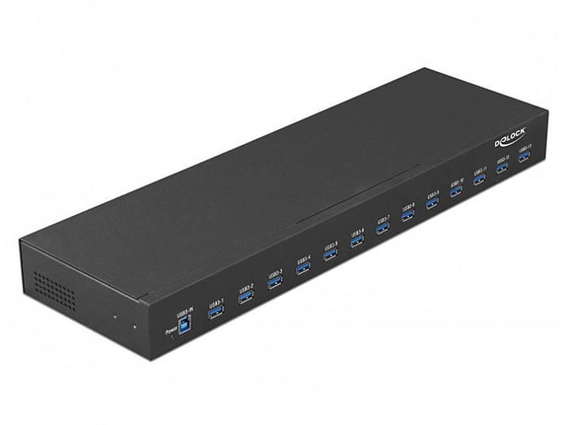 Delock USB-Hub 64039 USB 3.0 - 13x Type-A, Stromversorgung: Externes Netzteil, Anzahl Ports: 13, Farbe: Schwarz, USB Standard: 3.0/3.1 Gen 1 (5 Gbps), USB Anschluss 2 (Endgerät): USB A, USB Anschluss 1 (Quelle): USB B