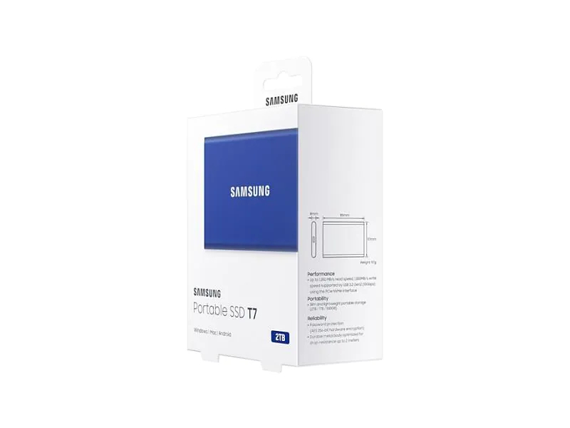 SAMSUNG MEMORY SSD Portable T7 2TB MU-PC2T0H/WW USB 3.1 Gen. 2 Indigo Blue