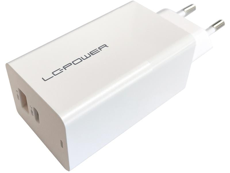 LC-Power USB-Wandladegerät LC-CH-GAN-65, Ladeport Output: 1x USB-A 45W, 1x USB-C 65W, Detailfarbe: Weiss, USB Ladeanschluss: 2