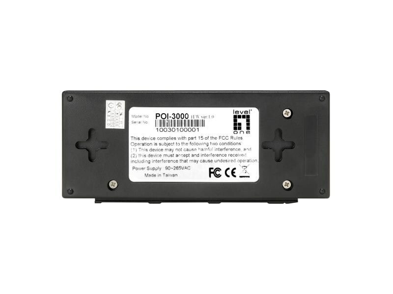 LevelOne PoE+ Injector POI-3000, Produkttyp: PoE+ Injector, RJ-45 Geschwindigkeit: 10/100/1000 Mbit/s, Leistung PoE pro Port: 30 W, PoE Standard: 802.3af/at PoE+, Aussenanwendung: Nein