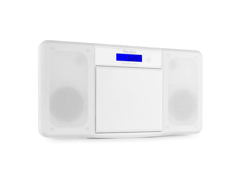 Audizio Radio/CD-Player Nimes Weiss, Radio Tuner: FM, Stromversorgung: Netzbetrieb, Detailfarbe: Weiss, Ausstattung: Fernbedienung, USB, FM Radio, Weckfunktion, Alarm, Bedientasten, Bluetooth, Kopfhöreranschluss, Senderspeicher, CD-Player, AUX-Anschluss,