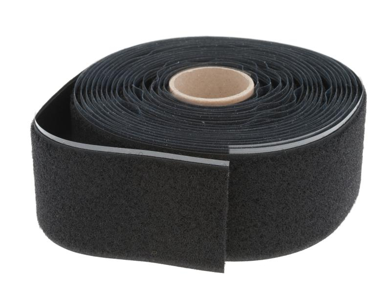 FASTECH Flauschseite Box 50 mm x 5 m selbstklebend, Schwarz, Breite: 50 mm, Länge: 5 m, Ausstattung Kabelmanagement: Selbstklebend, Zuschneidbar, Produkttyp: Klettband (Flausch), Verpackungseinheit: 1 Stück, Material: Kunststoff