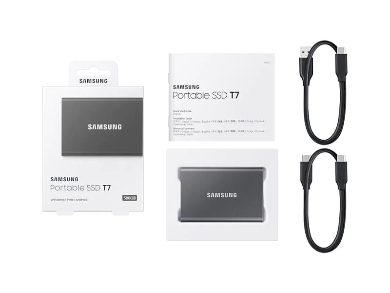 SAMSUNG MEMORY SSD Portable T7 500GB MU-PC500T/WW USB 3.1 Gen. 2 Titan Grey