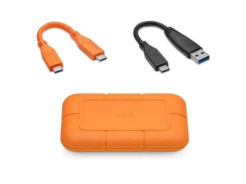 LaCie Externe SSD Rugged 1 TB, Stromversorgung: Per Datenkabel, Speicherkapazität total: 1 TB, Speicherverschlüsselung: 256-Bit-AES, Farbe: Orange, Dateisystem: exFAT (Windows & Mac OS), Schnittstellen: Type-C USB 3.1 Gen 2