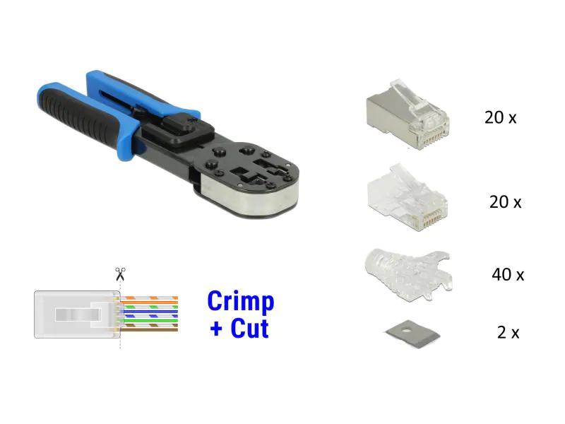 Delock Crimpset RJ45 Crimp&Cut Werkzeugset, Typ: Crimpzange, Länge: 21.2 cm