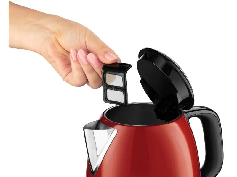 Russell Hobbs Wasserkocher 24992-70 Colours Plus 1 l, Rot, Farbe: Rot, Leistungsaufnahme Betrieb: 2400 W, Material: Edelstahl; Kunststoff, Füllmenge: 1 l, Ausstattung: 360 Grad Sockel; Kontrolleuchten; Deckelverriegelung; Wasserstandsanzeige; Kalkfilter;