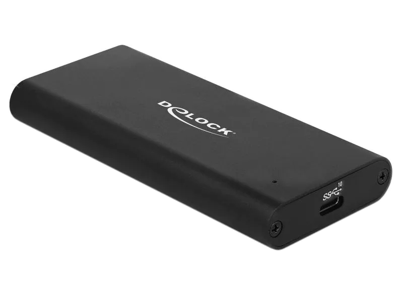 Delock Externes Gehäuse USB3.1 Typ-C - NVME SSD M.2, Widerstandsfähigkeit: Staubgeschützt, Anzahl Laufwerkschächte: 1 ×, Stromversorgung: USB, Farbe: Schwarz, Schnittstellen: M.2 Key M, Material: Metall, Speicherschnittstelle: M.2, Laufwerk Formfakto