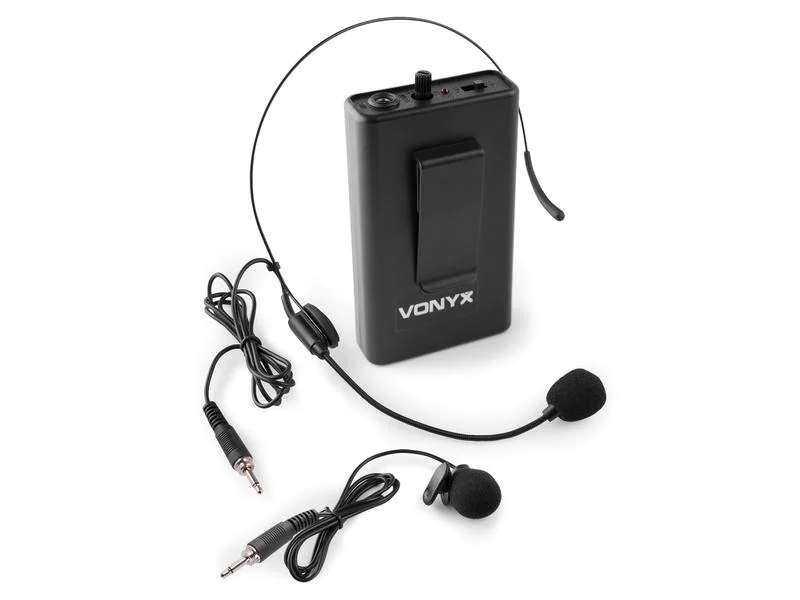 Vonyx BP10, Wandlerprinzip: Kondensator, Richtcharakteristik: Kugel, Bauweise: Headset, Taschensender, Signalverarbeitung: Analog, Betriebsart: Batteriebetrieb, Frequenzbereich: 863.100 MHz