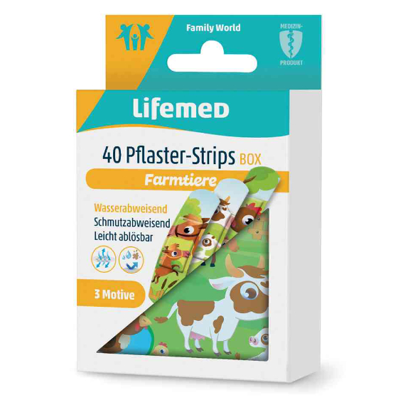 Lifemed Kinder-Pflaster-Strips "Farmtiere", 40er Metallbox