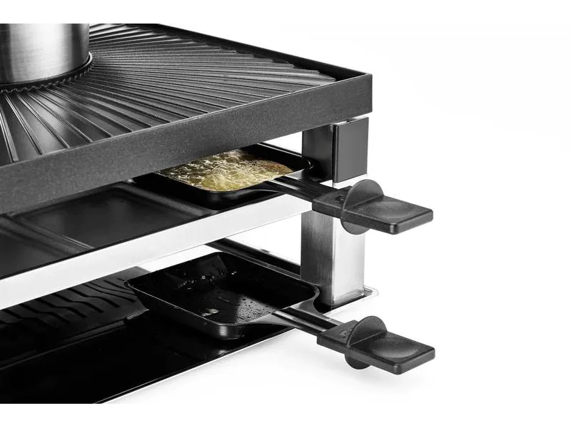 Solis Raclette-Kombination Grill 3 in 1, Anzahl Personen: 8, Funktionen: Fondue; Grillplatte, Grillplatte: Stahlblech; Edelstahl, inklusive 8 Raclette- Pfännchen, 8 Schabern und 8 Fondue-Gabeln