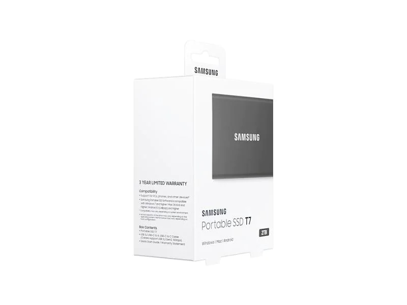 SAMSUNG MEMORY SSD Portable T7 2TB MU-PC2T0T/WW USB 3.1 Gen. 2 Titan Grey