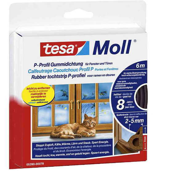 tesa Moll CLASSIC P-Profil Gummidichtung, braun, 9 mm x 10 m