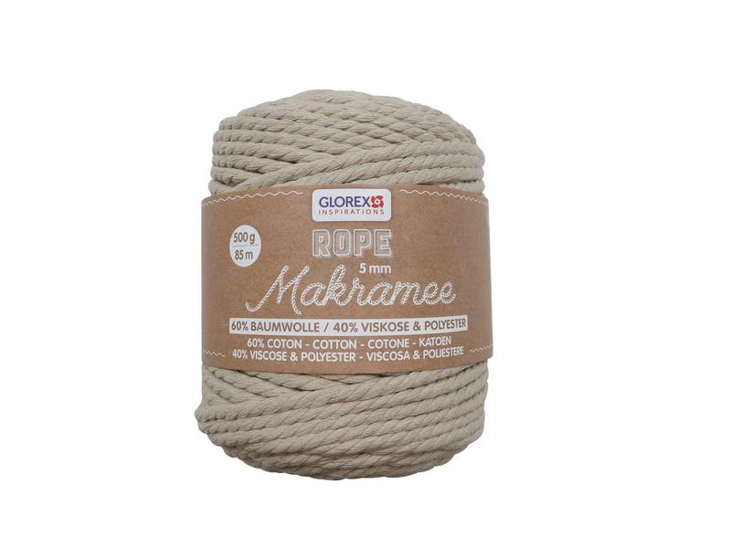 Glorex Wolle Makramee Rope gedreht 5 mm, 500 g, Beige, Packungsgrösse: 1 Stück, Länge: 85 m, Material: Viskose, Baumwolle, Polyester, Farbe: Beige, Waschbar bei: 40 °C, Nadelstärke: 7 mm