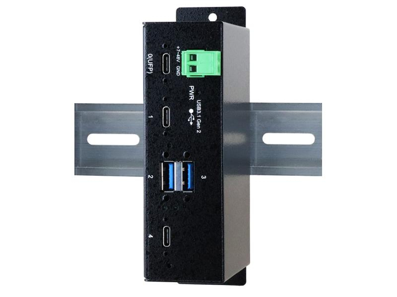 Exsys USB-Hub EX-1274HMV, Stromversorgung: USB; Terminal Block, Anzahl Ports: 4, Farbe: Schwarz, USB Standard: 3.1 Gen 2 (10 Gbps)