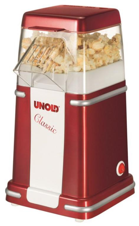 Unold Popcorn Maschine Classic Rot Weiss, Farbe: Rot; Weiss, Leistung: 900 W, Deckel als Messbecher verwendbar, Füllmenge ca. 100 g Mais