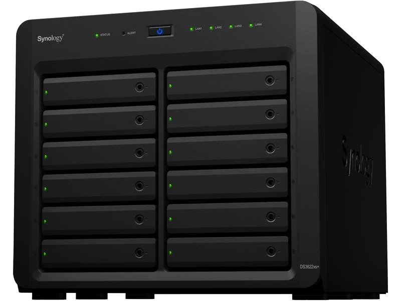 Synology NAS DiskStation DS3622xs+ 12-bay, Anzahl Laufwerkschächte: 12, Speicherkapazität: 0 TB, Arbeitsspeicher erweiterbar: Ja, Schnittstellen: Type-A USB 3.0 (3.1 / 3.2 Gen. 1), RAID: Ja, Hot-Swap Unterstützung: Ja