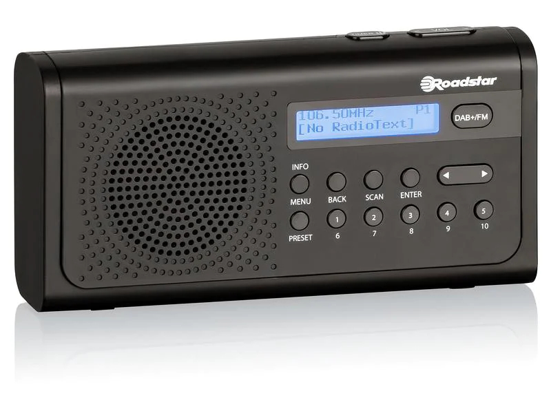 Roadstar DAB+ Radio TRA-300D+ Schwarz, Radio Tuner: DAB+, FM, Stromversorgung: Netzbetrieb, Batteriebetrieb, Farbe: Schwarz, Ausstattung: Weckfunktion, Senderspeicher, Schlummerfunktion, LC-Display, Sleep-Timer, Typ: Portabler Radio