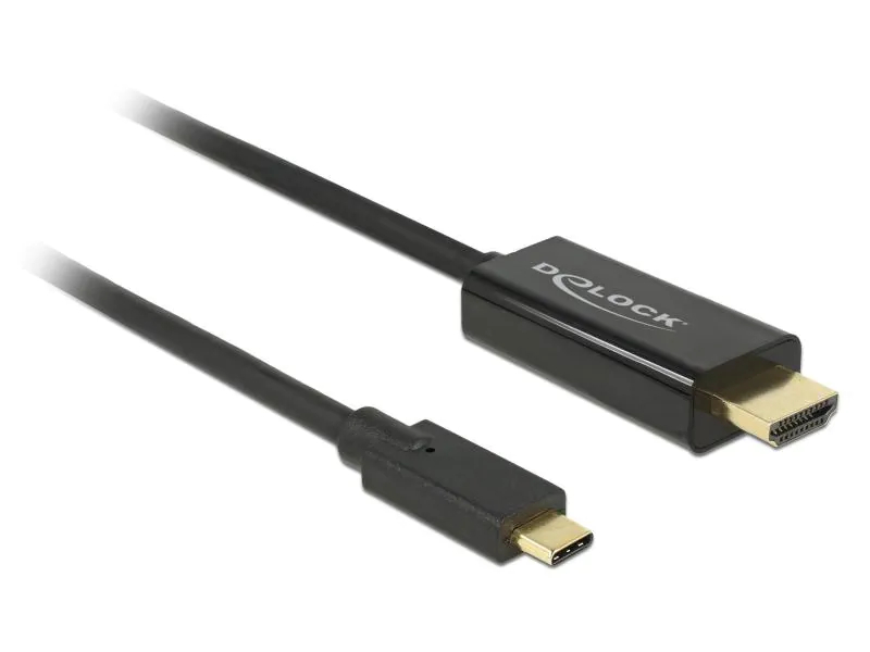 DeLock Kabel USB Type-C Thunderbolt 3 - HDMI Typ A, 1 m, Typ: Anschlusskabel, Videoanschluss Seite A: USB Type-C; Thunderbolt 3, Videoanschluss Seite B: HDMI Typ A, Farbe: Schwarz, Länge: 1 m, USB-C Anschluss muss Displayport Alternate Mode oder Thunderb
