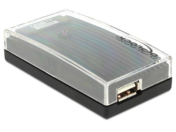 Delock USB-Hub 61393, Stromversorgung: Netzteil; USB, Anzahl Ports: 4, Farbe: Schwarz, USB Standard: 2.0 (480 Mbps)