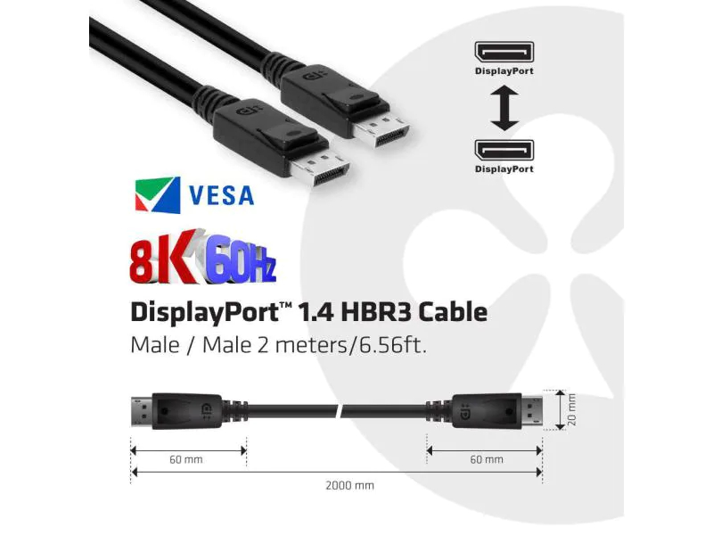 Club 3D Kabel HBR3 DisplayPort - DisplayPort, 2 m, Kabeltyp: Anschlusskabel, Videoanschluss Seite A: DisplayPort, Videoanschluss Seite B: DisplayPort, Farbe: Schwarz, Länge: 2 m