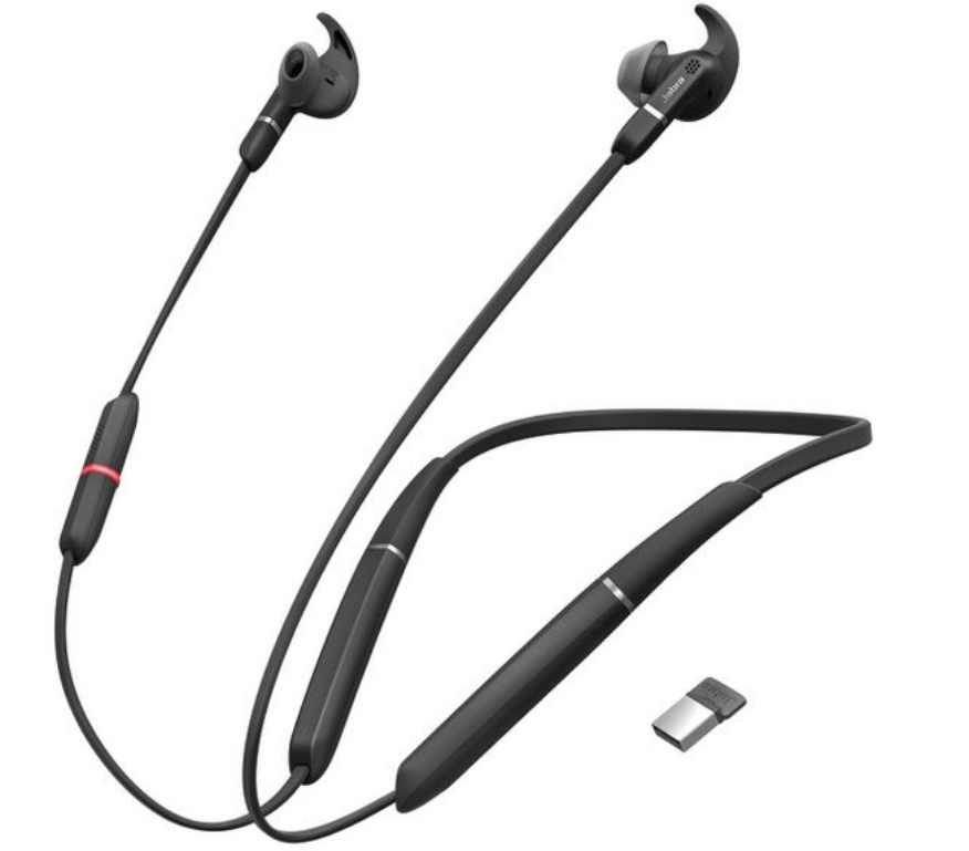 Jabra Headset Evolve 65e MS, Ausstattung Mikrofon: Noise Cancelling, Trageweise: Duo, Skype for Business, Verbindung zum Endgerät: Bluetooth, Tragestil: Nackenbügel, Trageform: In-Ear, Geeignet für: Home Office; Mobile Mitarbeiter