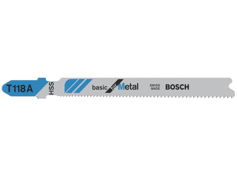 Bosch Professional Stichsägeblätter-Set T 118 A Basic for Metal, 5-teilig, Zubehörtyp: Stichsägenaufsatz, Verpackungseinheit: 5 Stück, Für Material: Metall