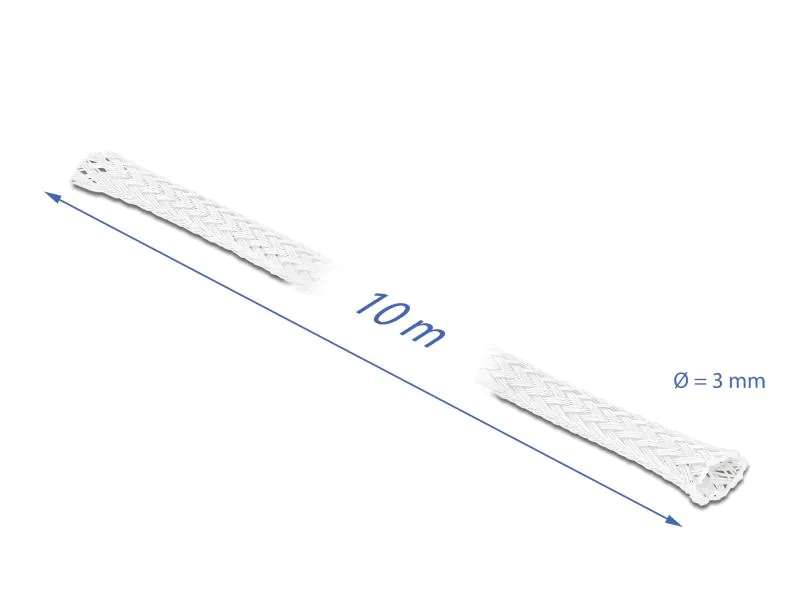 Delock Kabelschlauch dehnbar, 10m x 3mm, weiss, Breite: 3 mm, Länge: 10 m, Produkttyp: Kabelschlauch, Ausstattung Kabelmanagement: Elastisch, Wiederverwendbar, Zuschneidbar, Verpackungseinheit: 1 Stück, Material: Polyester