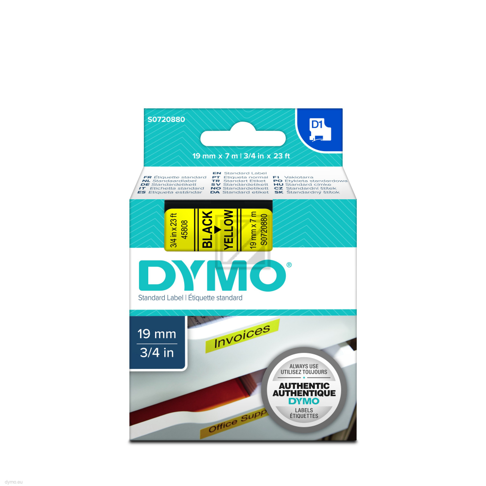 DYMO D1 Schriftbandkassette schwarz/gelb, 19 mm x 7 m