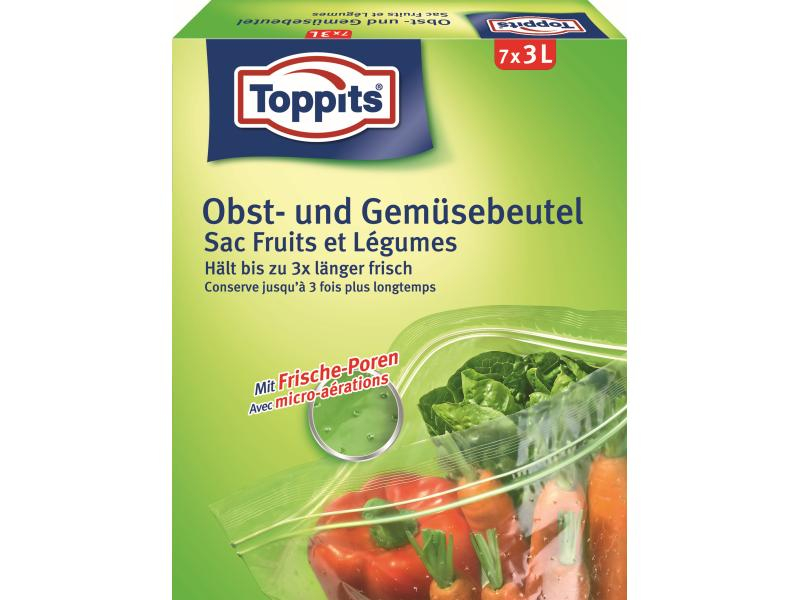 Toppits Obst- und Gemüsebeutel 25 cm x 27 cm, 7 Stück, Farbe: Transparent, Material: Polyethylen, Verpackungseinheit: 7 Stück, Volumen: 3 l, Breite: 25 cm, Höhe: 27 cm