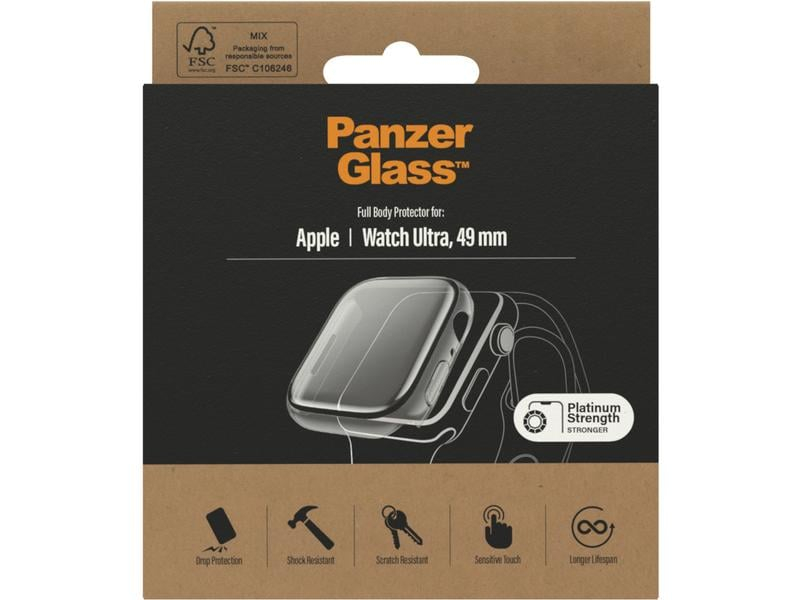 Panzerglass Displayschutz Full Body Apple Watch Ultra Transparent, Zubehörtyp: Displayschutz, Kompatible Hersteller: Apple, Kompatible Smartwatches: Apple Watch Ultra 49mm, Farbe: Transparent