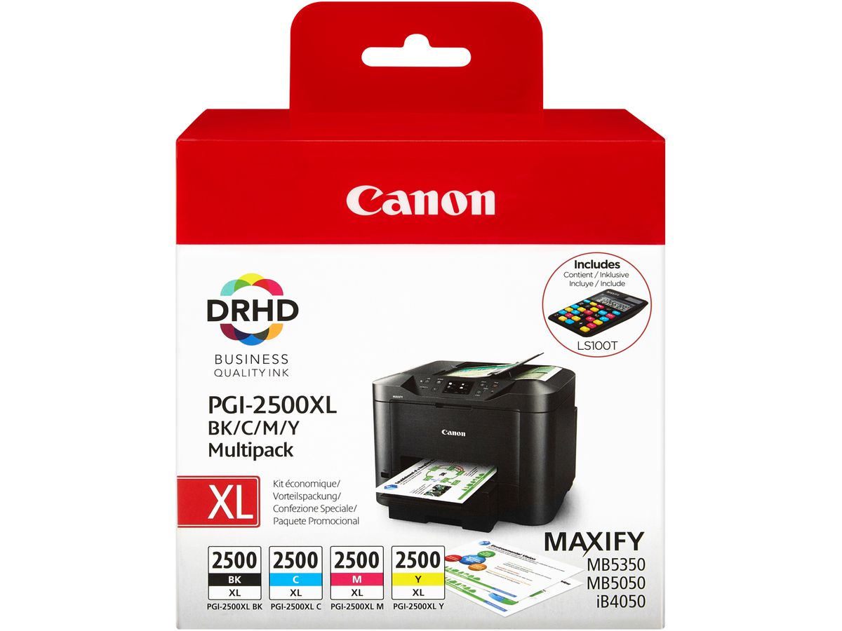 Canon Tintenset PGI2500XL schwarz cyan magenta gelb mit hoher Reichweite 4 Stück