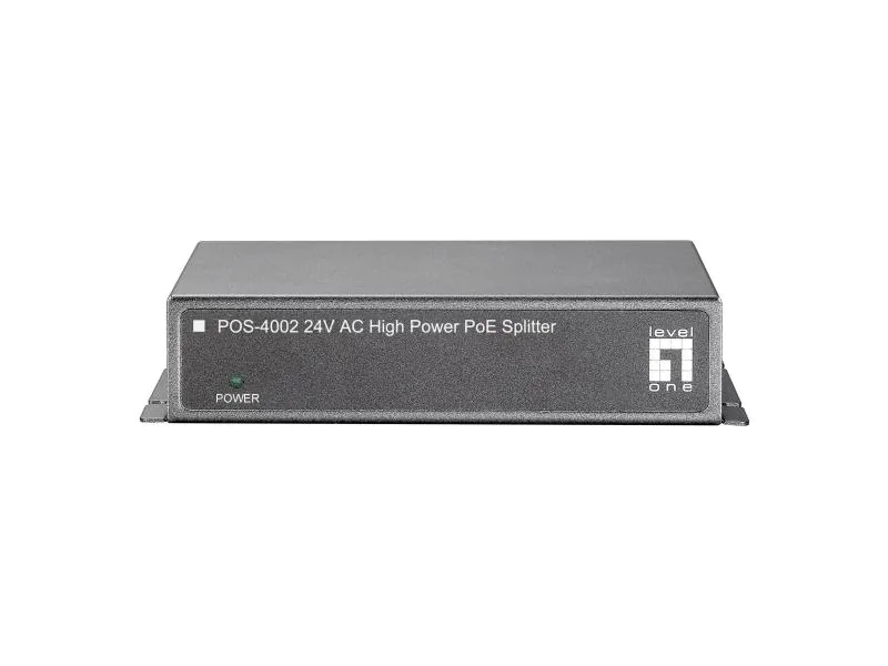 LevelOne PoE Splitter POS-4002, Produkttyp: PoE Splitter, RJ-45 Geschwindigkeit: 10/100 Mbit/s, Leistung PoE pro Port: 38.4 W, PoE Standard: 802.3af/at/bt PoE++, Aussenanwendung: Nein