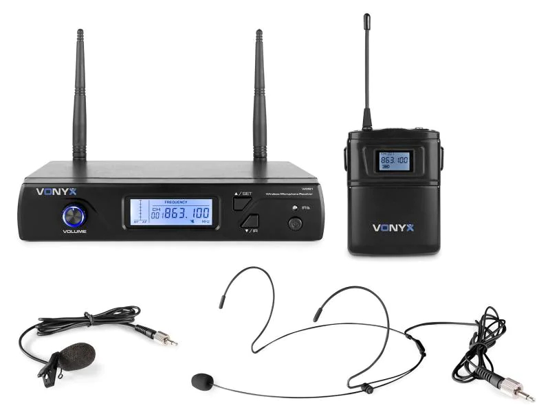 Vonyx WM61 Set, Wandlerprinzip: Keine Angabe, Richtcharakteristik: Keine, Bauweise: Hand-/Stativmikrofon, Signalverarbeitung: Digital, Betriebsart: Netzteil, Frequenzbereich: 863 - 865 MHz