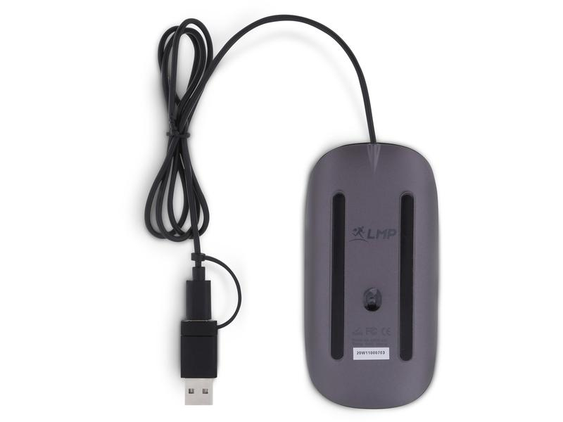 LMP Easy Mouse USB-C, Maus-Typ: Business, Maus Features: Scrollrad, Bedienungsseite: Universal, Farbe: Grau, Verbindungsart: Verkabelt, Schnittstelle: USB-A, USB-C