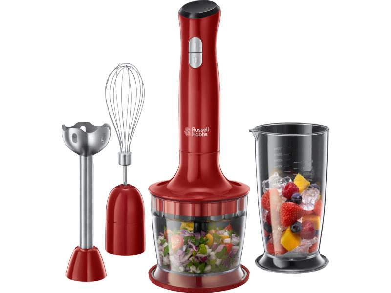 Russell Hobbs Stabmixer Desire 3 in 1 Rot, Motorleistung: 500 W, Funktionen: Mixen; Pürieren; Zerkleinern, Anzahl Betriebsstufen: 2 ×, Farbe: Rot, Material: Edelstahl; Kunststoff, Kabelgebunden, Set