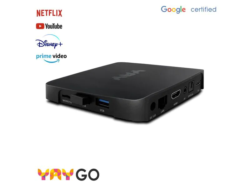 VU+ YAY GO, Speichererweiterungs-Typ: Kein, Max. Auflösung: 3840 x 2160 (Ultra HD 4K), Schnittstellen: HDMI, RJ-45 (LAN), Toslink, USB, USB Typ C, 3,5 mm Klinke, Bluetooth, LAN: Ja, Bluetooth: Ja, WLAN: Nein