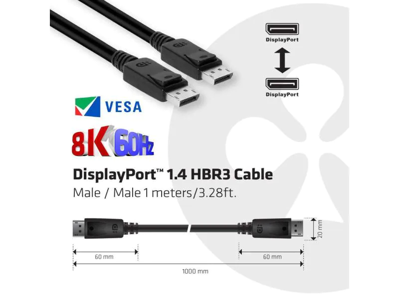 Club 3D Kabel HBR3 DisplayPort - DisplayPort, 1 m, Kabeltyp: Anschlusskabel, Videoanschluss Seite A: DisplayPort, Videoanschluss Seite B: DisplayPort, Farbe: Schwarz, Länge: 1 m