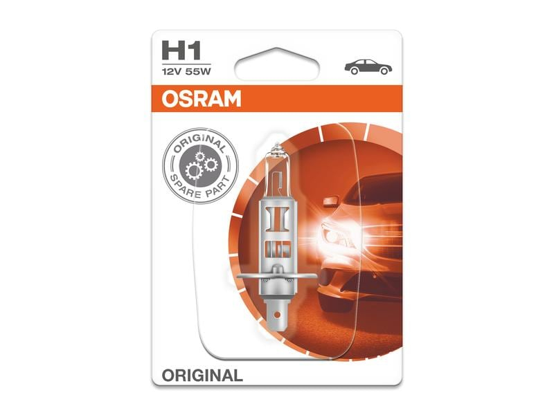 OSRAM Original Line H1 P14.5s PKW, Länge: 67.5 mm, Farbtemperatur: Warmweiss, Leuchtmittel Technologie: Halogen, Leuchten Art: H1, Lampensockel: P14.5s, Set: Nein
