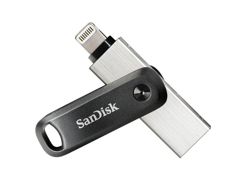 SanDisk USB-Stick iXpand Lightning + USB3.0 Type A 64 GB, Speicherkapazität total: 64 GB, Speicherverschlüsselung: Keine, Farbe: Grau, Silber, Lesegeschwindigkeit max.: 20 MB/s, Schnittstellen: Type-A USB 3.1 Gen 1 (USB3.0), Lightning, USB Speicher Bauf